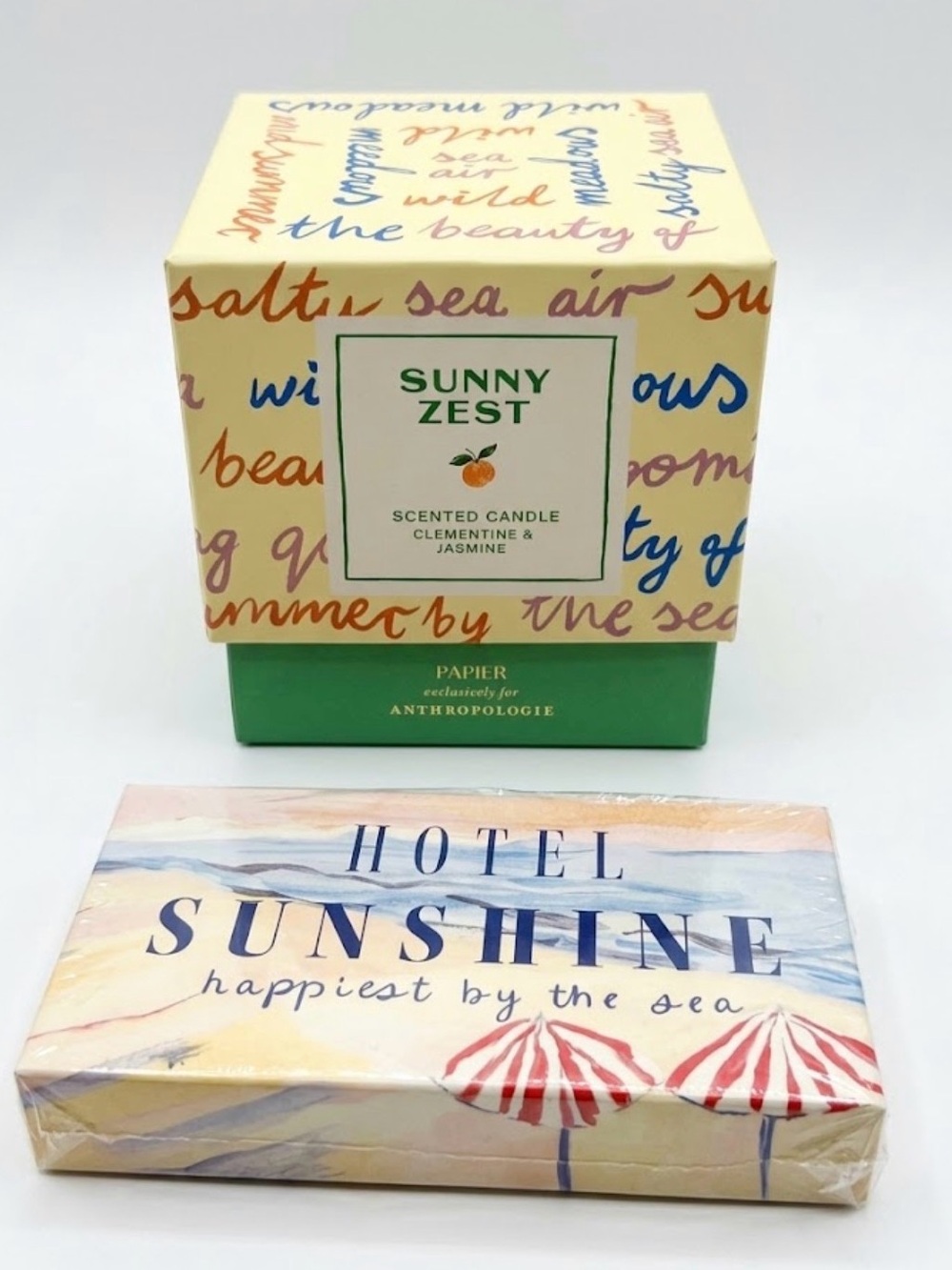 Anthropologie Papier Sunny Zest Candle & Hotel Sunshine Matchbox Set